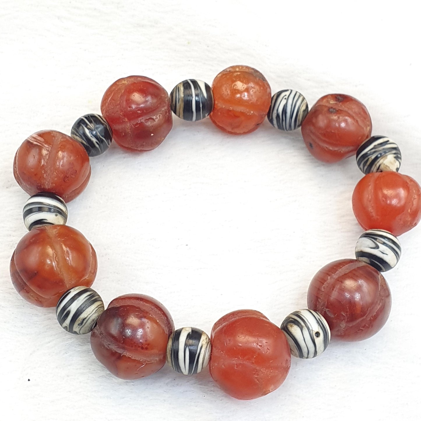 Antique Tibetan carnelian agate beads melon shape beaded Bracelet 19-16mm