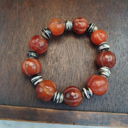 Antique Tibetan carnelian agate beads melon shape beaded Bracelet 19-16mm