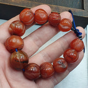 East Oasis Antique Melon Carved Carnelian Agate Bead Bracelet Pumpkin Fluted