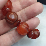 Ancient Carved Melon Agate Bead Bracelet, Hand Carved Fluted Carnelian, Antique Silk Road Trade Beads, Rare Archeological Focal .