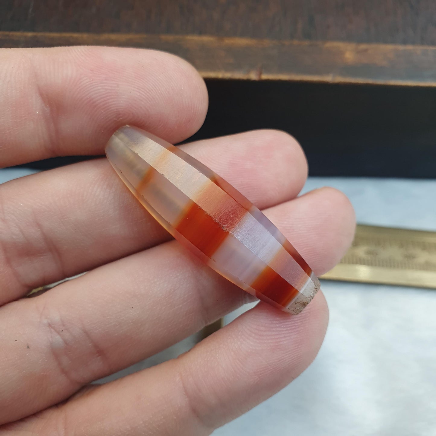 Antique Red and White Stripes Agate Trade Bead: Rare African Faceted Bead 40mm