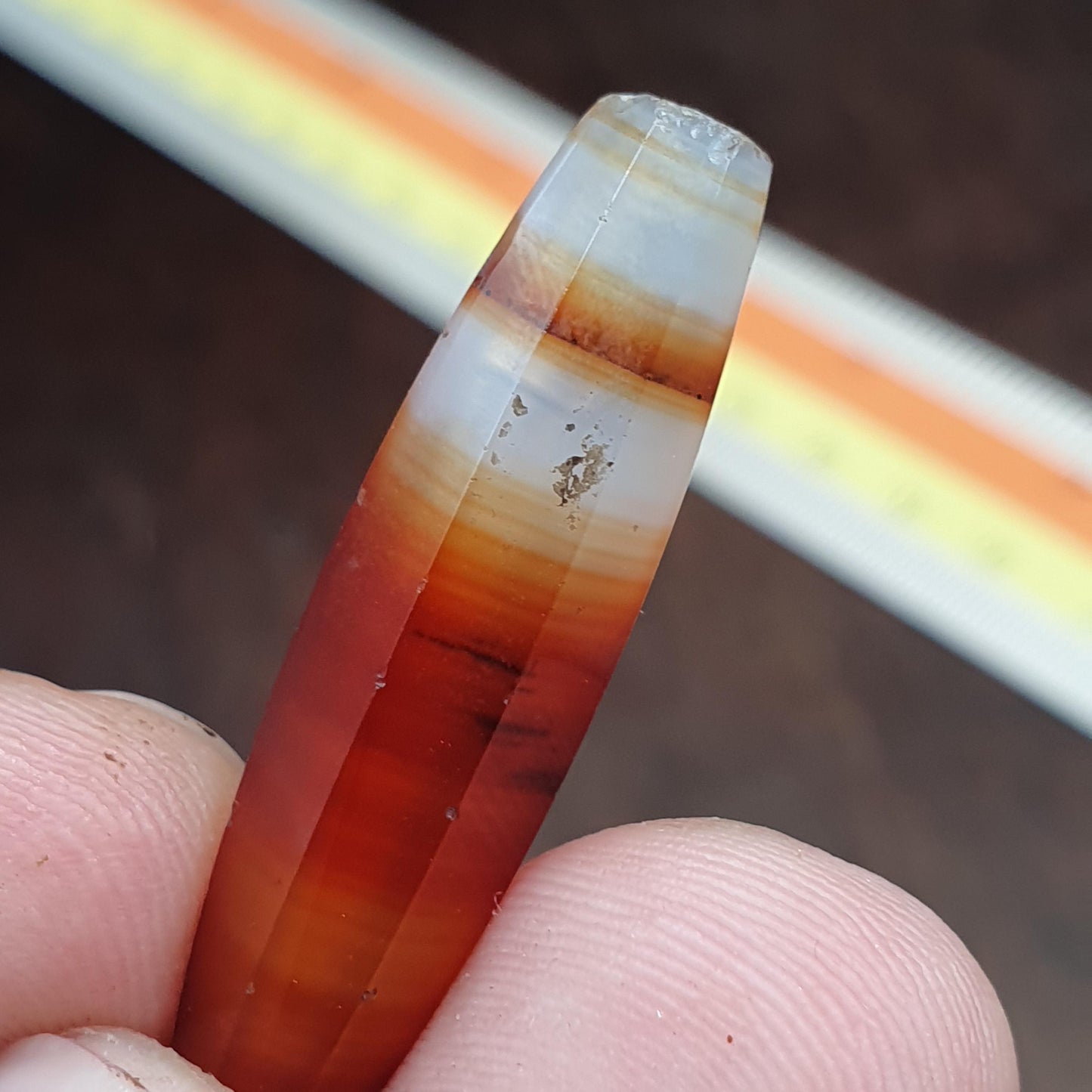 Antique Red and White Stripes Agate Trade Bead: Rare African Faceted Bead 35.6mm