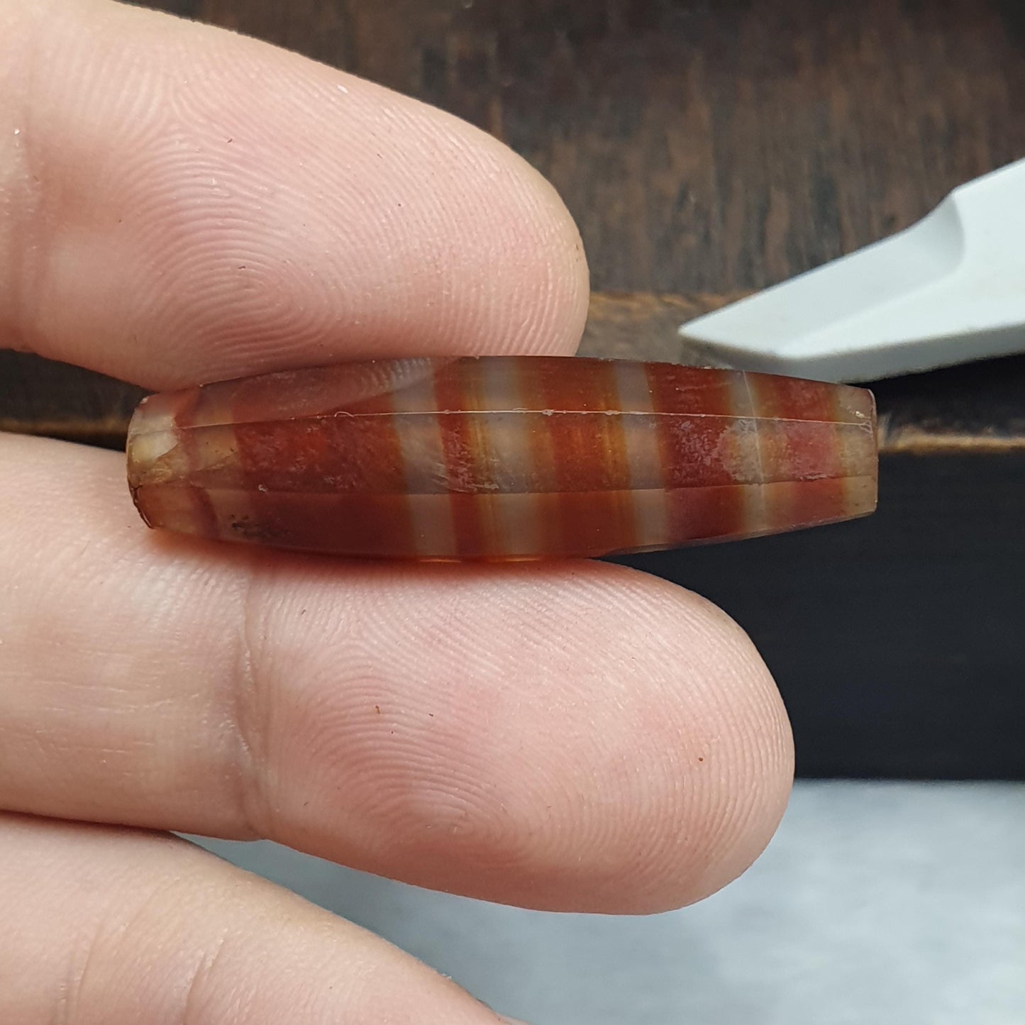 Antique Red and White Stripes Agate Trade Bead: Rare African Faceted Bead 35.5mm