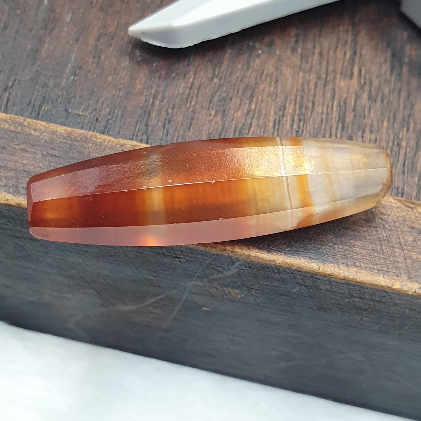Antique Red and White Stripes Agate Trade Bead: Rare African Faceted Bead 39.9mm