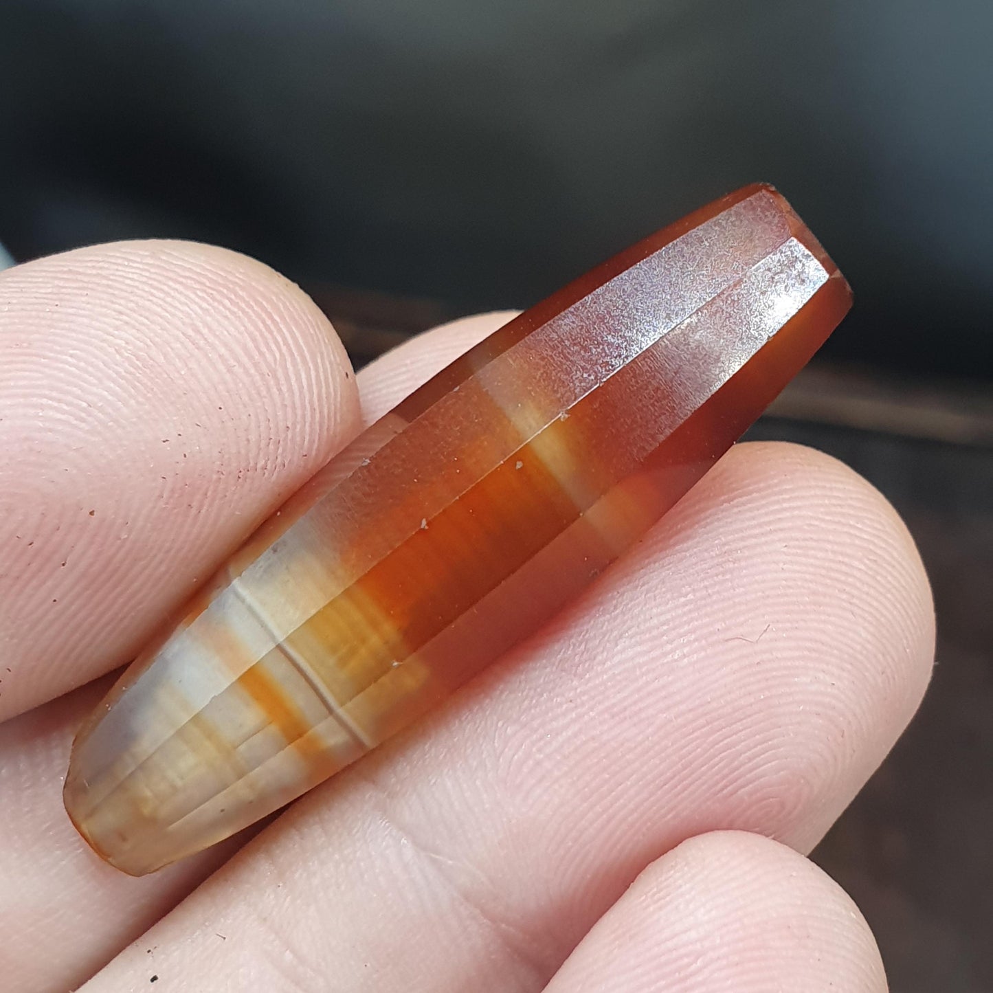 Antique Red and White Stripes Agate Trade Bead: Rare African Faceted Bead 39.9mm