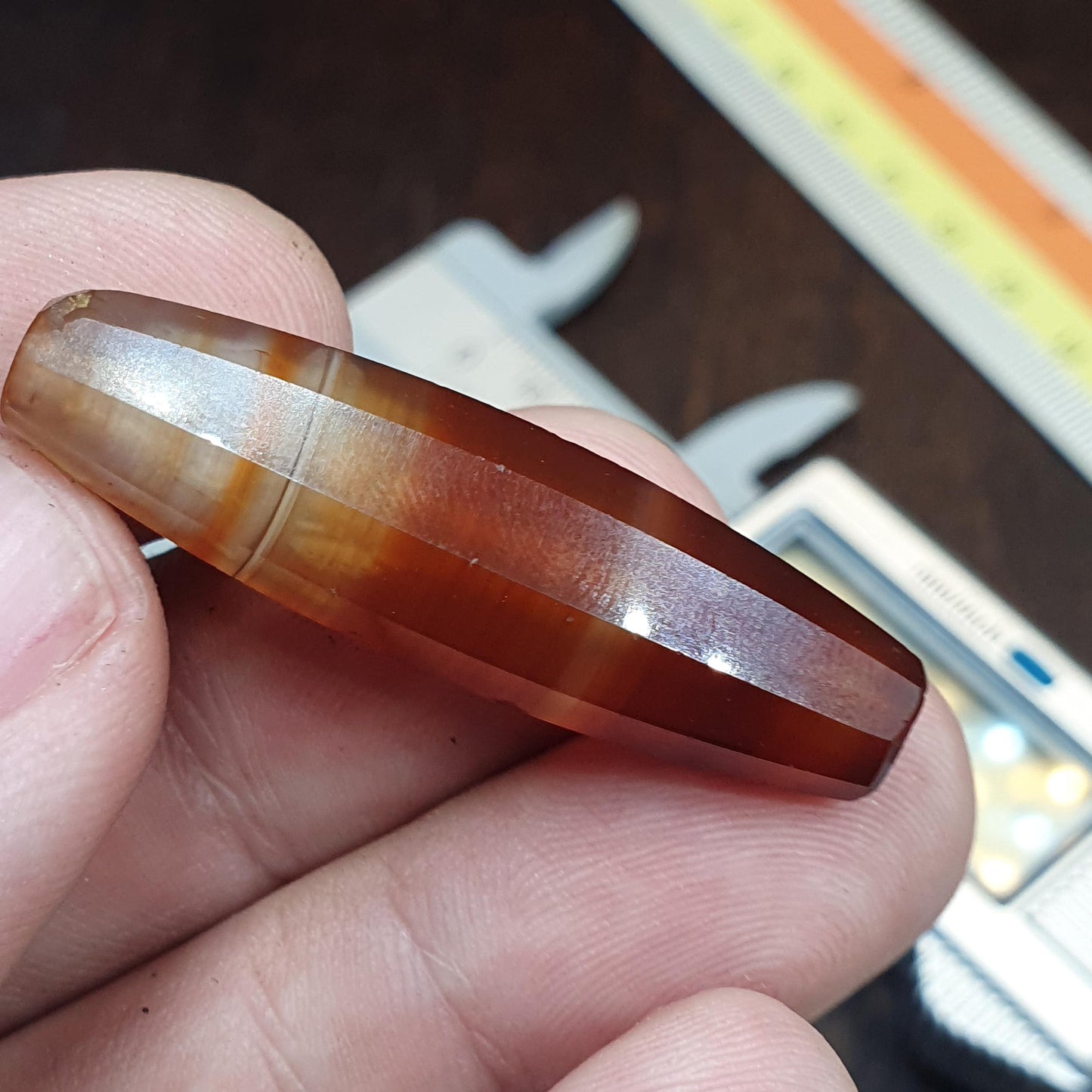 Antique Red and White Stripes Agate Trade Bead: Rare African Faceted Bead 39.9mm