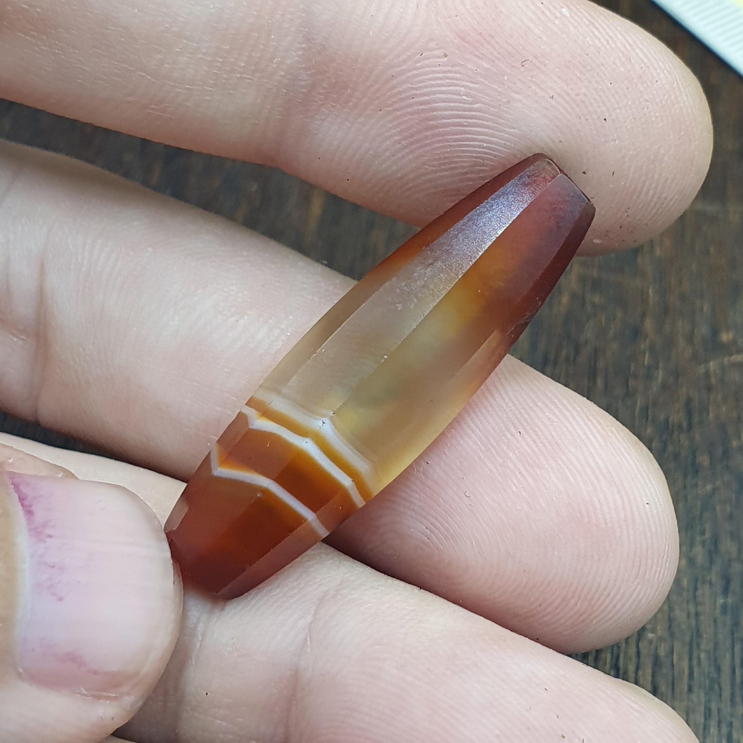 Antique Red and White Stripes Agate Trade Bead: Rare African Faceted Bead 34.5mm