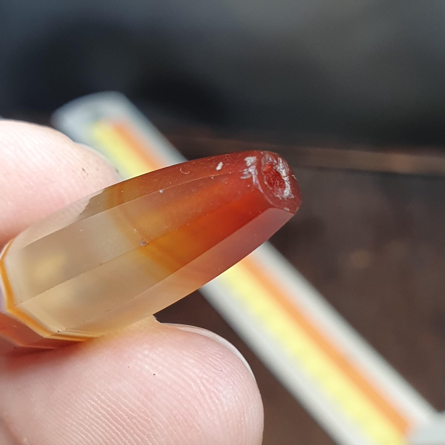 Antique Red and White Stripes Agate Trade Bead: Rare African Faceted Bead 34.5mm