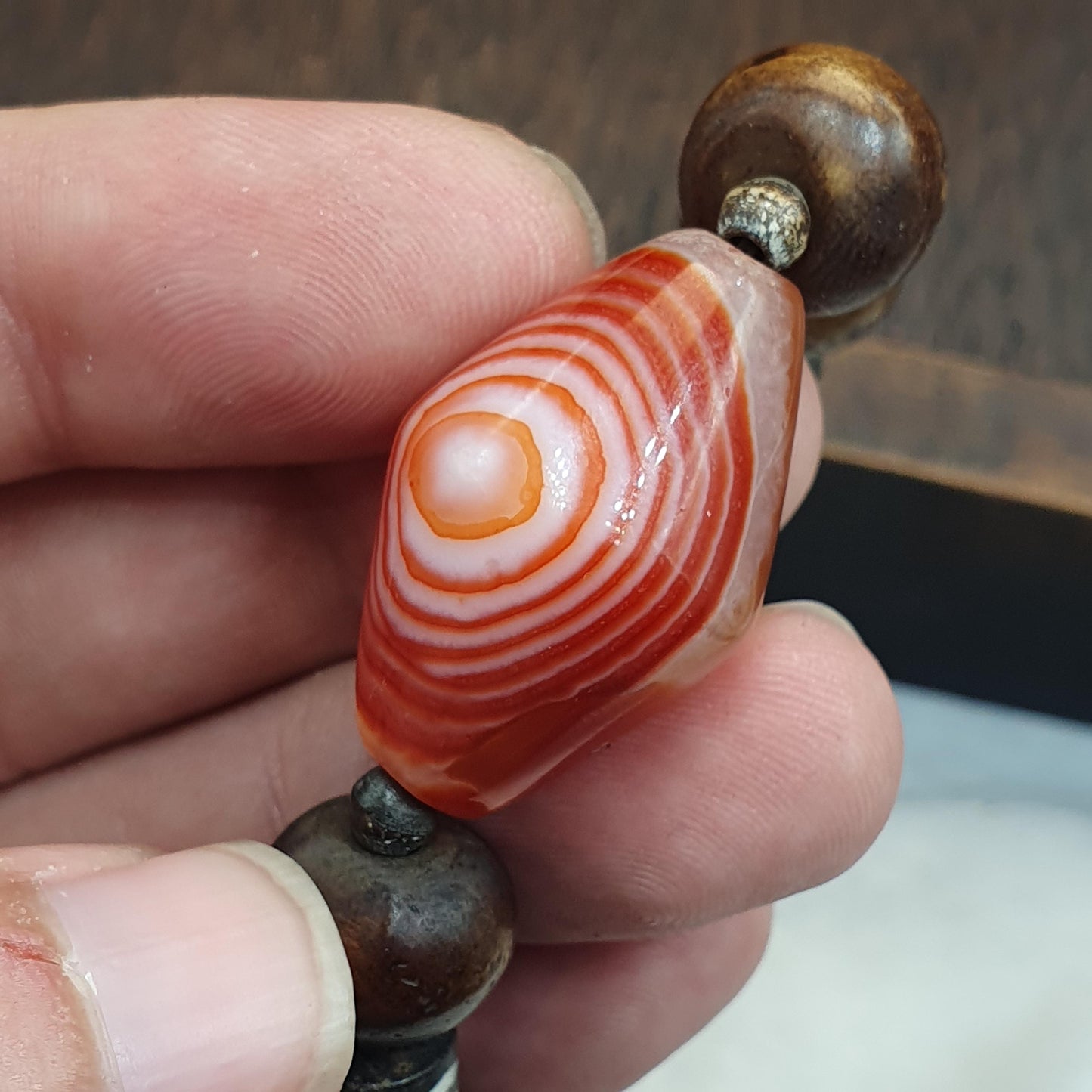 Himalaya goat eye agate stone bead suleimani agate yak bone beads bracelet