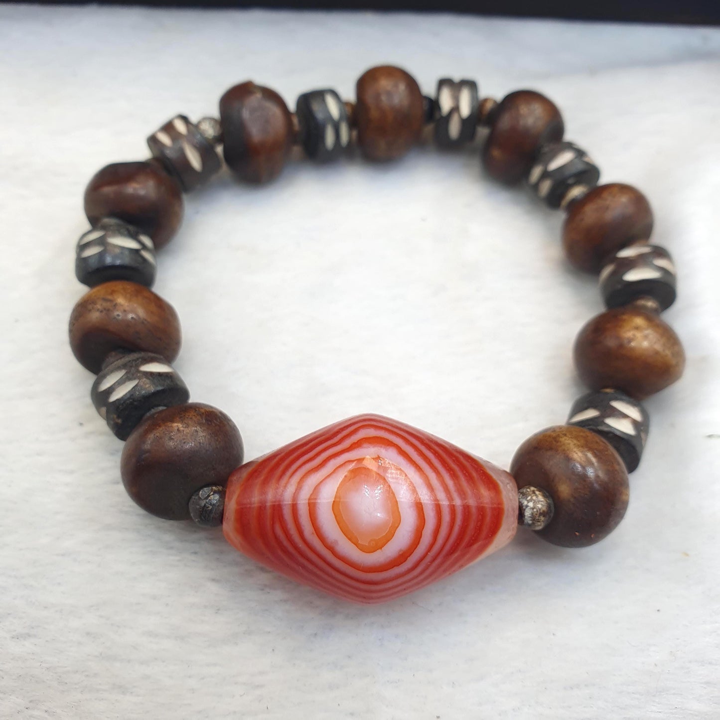 Himalaya goat eye agate stone bead suleimani agate yak bone beads bracelet