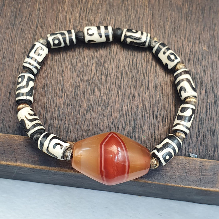Himalaya goat eye agate stone bead With Dzi Eyes Pattern yak bone beads bracelet
