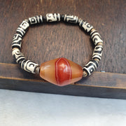 Himalaya Goat Eye, Vintage Dzi Bracelet, Multi-Color Agate Focal |  Beads | Elastic Fit