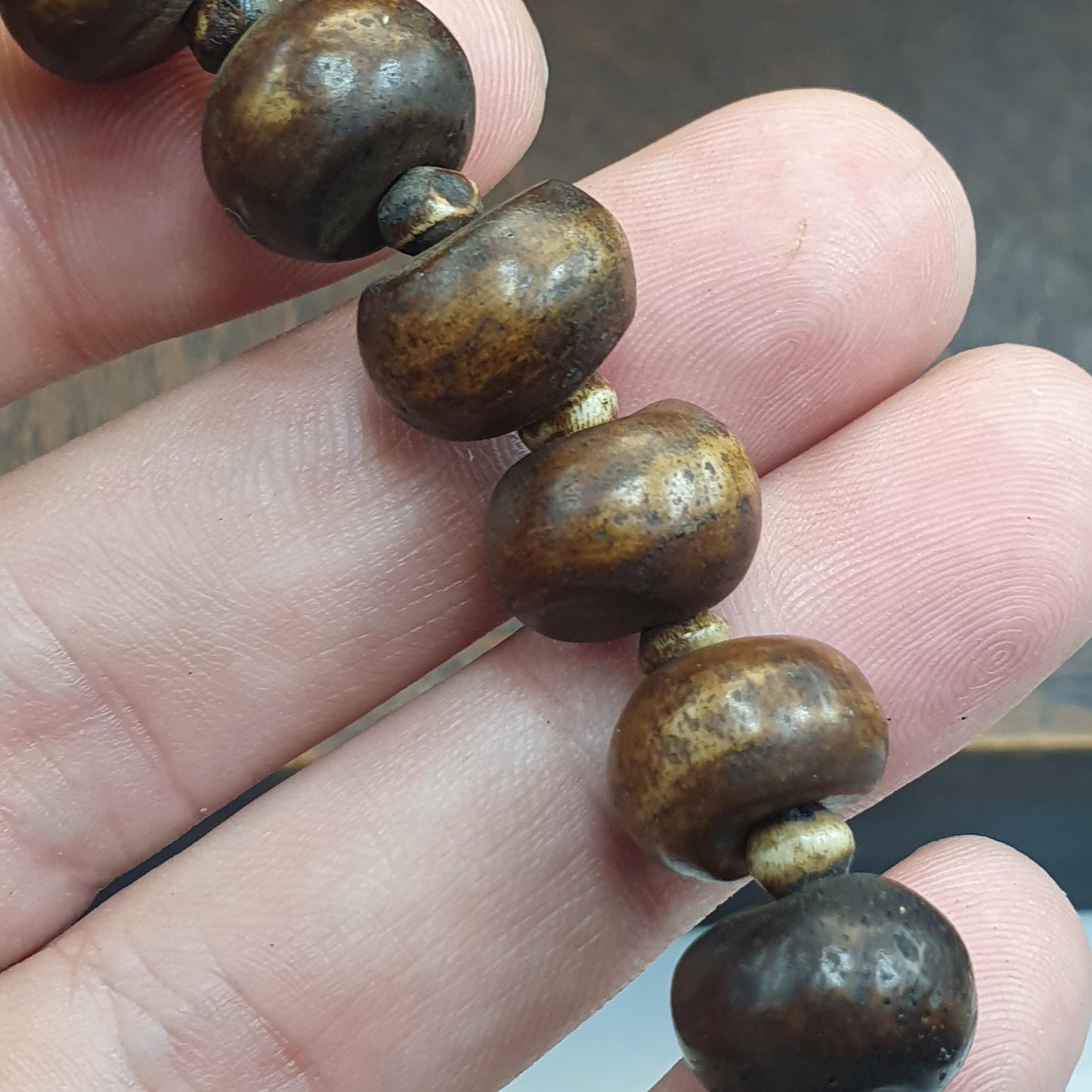 Himalayan Tibetan 7 eyes agate stone bead agate with Yak (Buffalo) beads