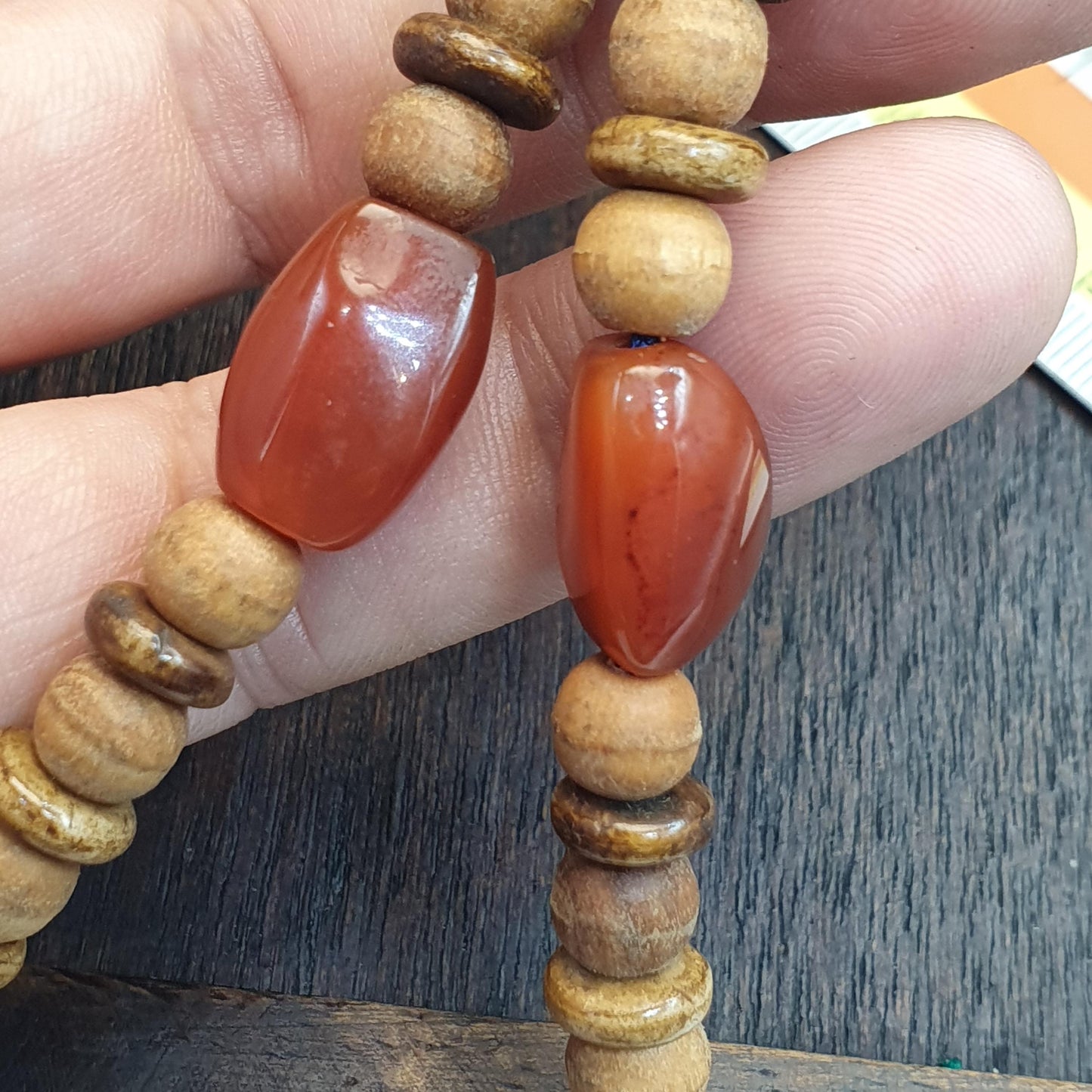 Himalayan tibetan red agate carnelian beads unique pattern necklace