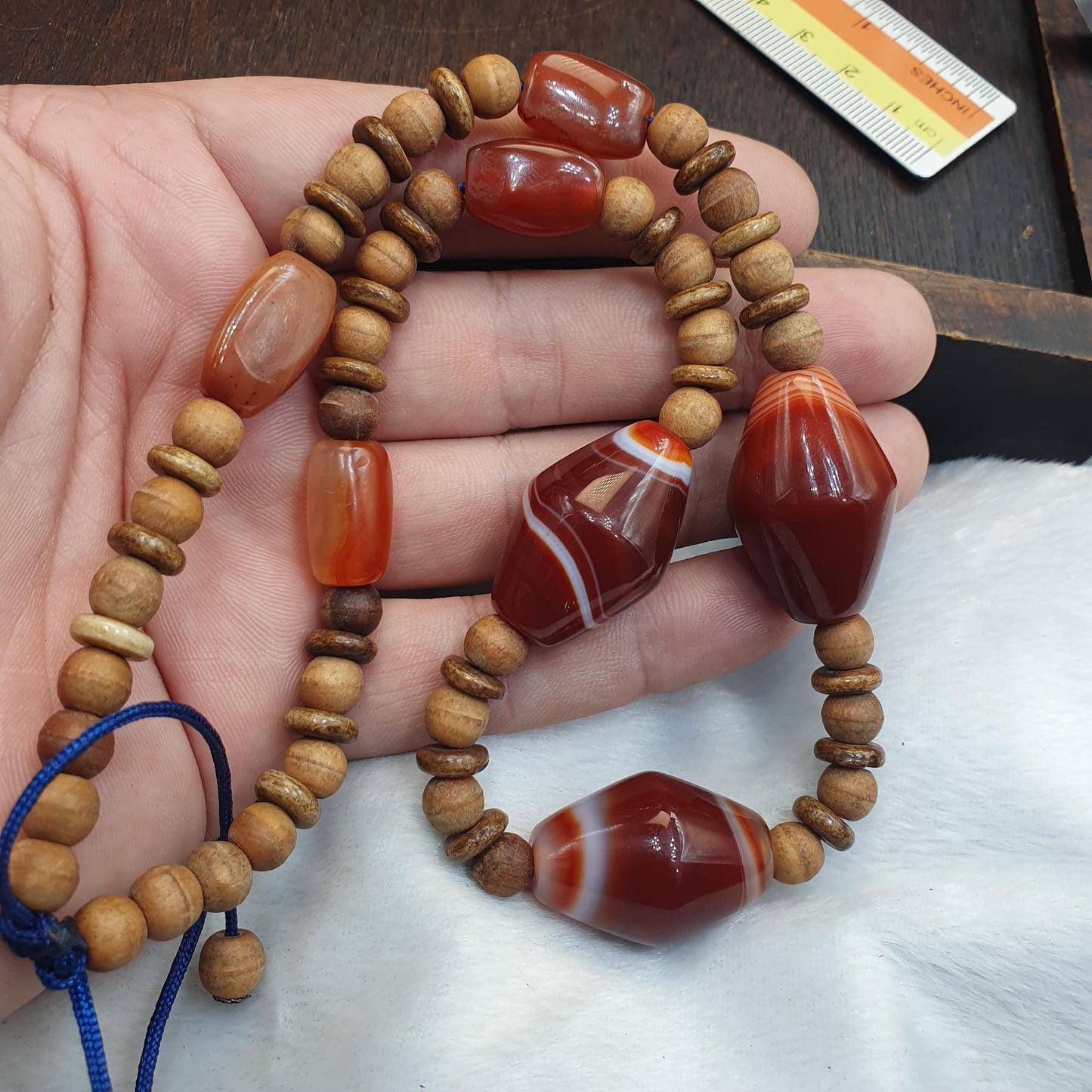 Himalayan tibetan red agate carnelian beads unique pattern necklace