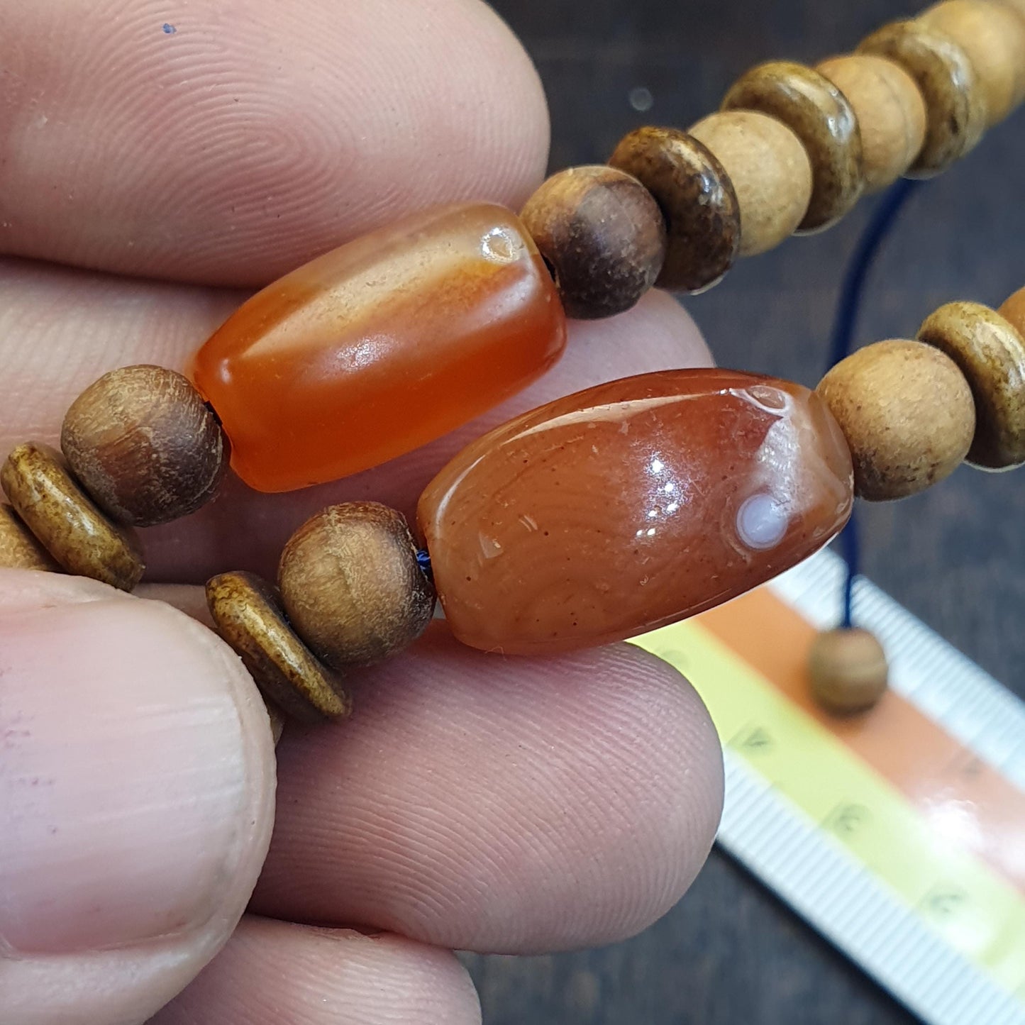 Himalayan tibetan red agate carnelian beads unique pattern necklace
