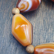 Tibetan Red Agate, Vintage Tribal Bracelet | Carnelian Beads | Stretch One Size, Unique Eyes Pattern