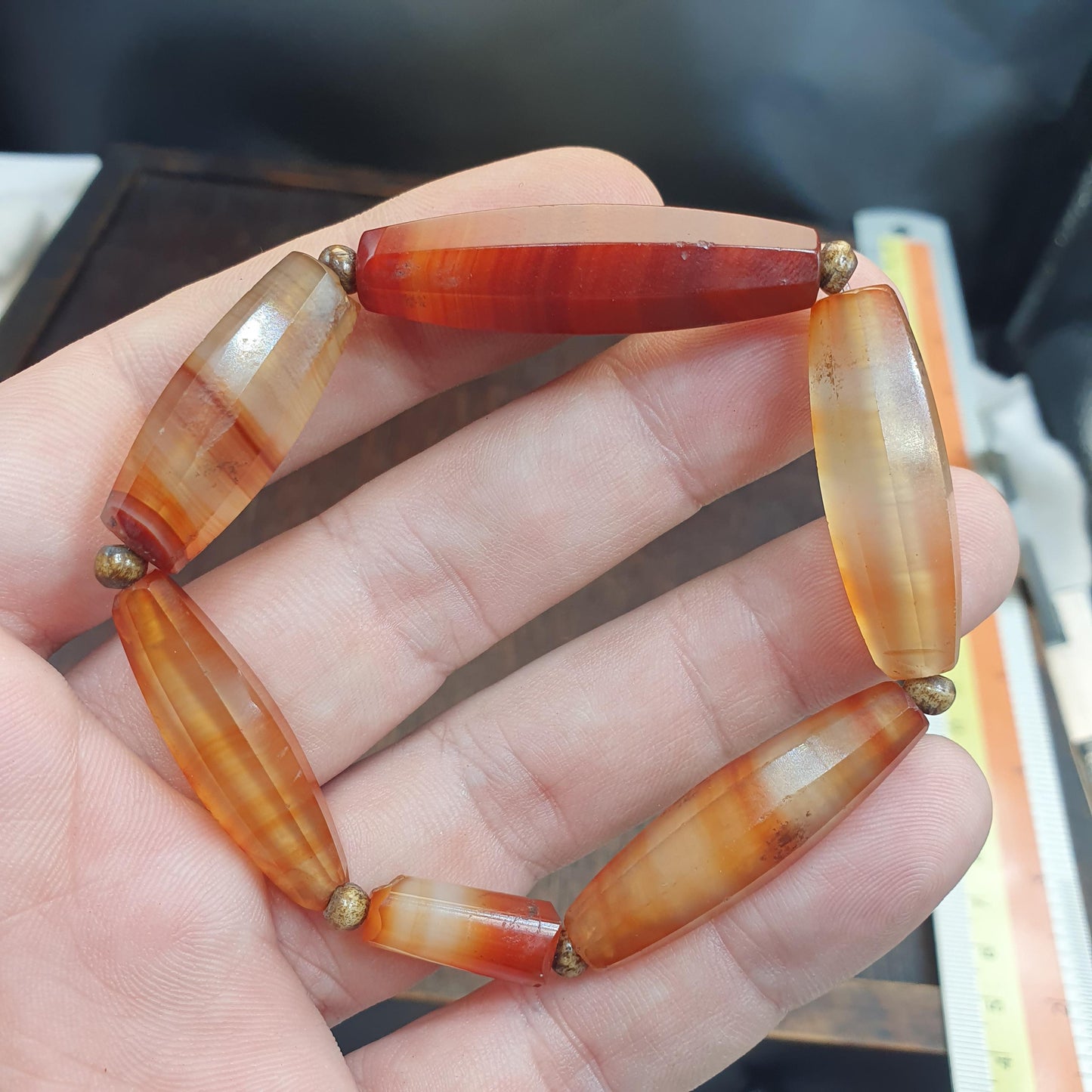 Antique African Agate Traded Beads Bracelet: Rare YEMENi Bead