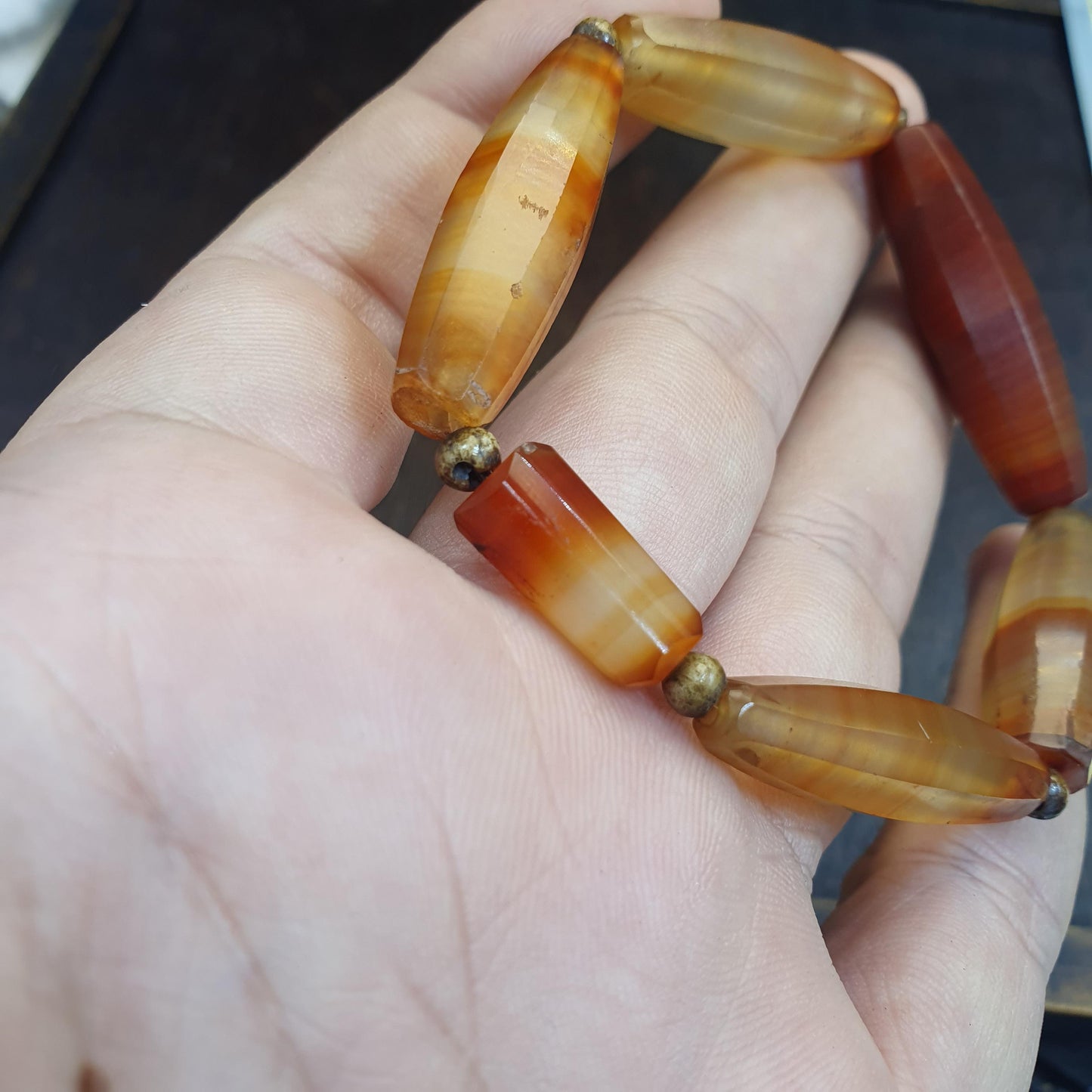 Antique African Agate Traded Beads Bracelet: Rare YEMENi Bead