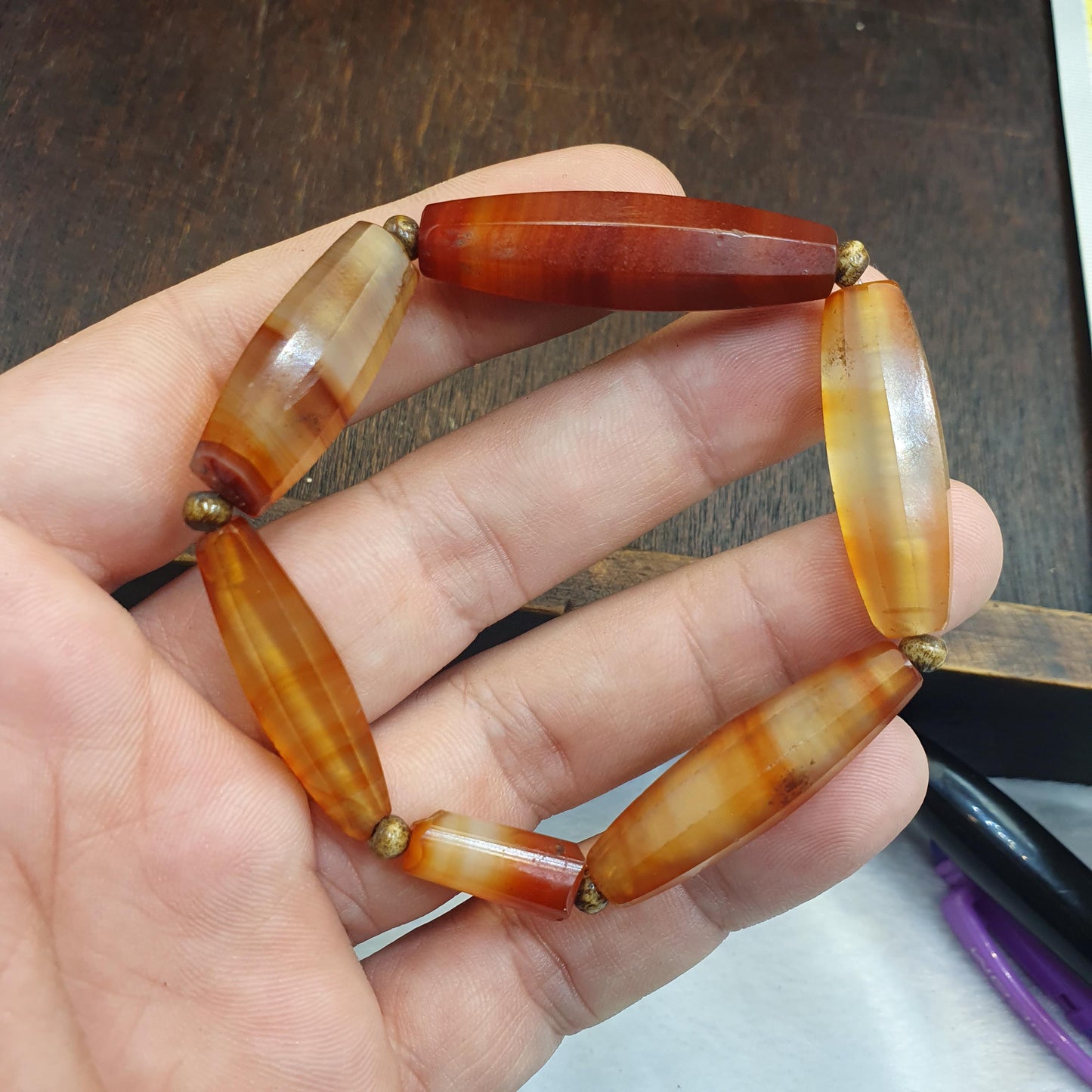 Antique African Agate Traded Beads Bracelet: Rare YEMENi Bead