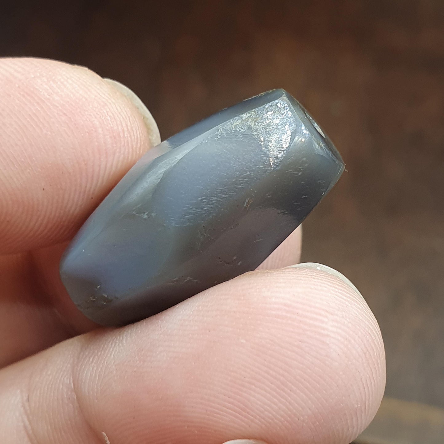 Antique AfricanFaceted gray blue agate bead