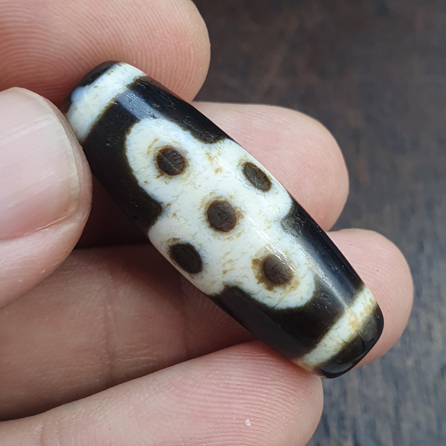 Unique Eyes Pattern OLD Himalayan Indo Tibetan Agate Dzi Amulet Bead