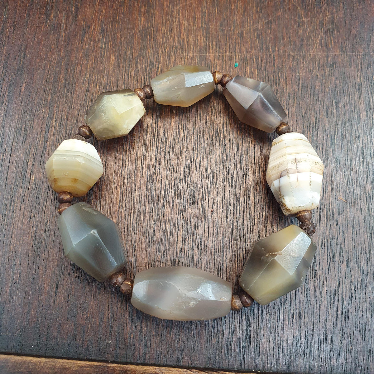 Antique AfricanFaceted gray blue agate beads Bracelet