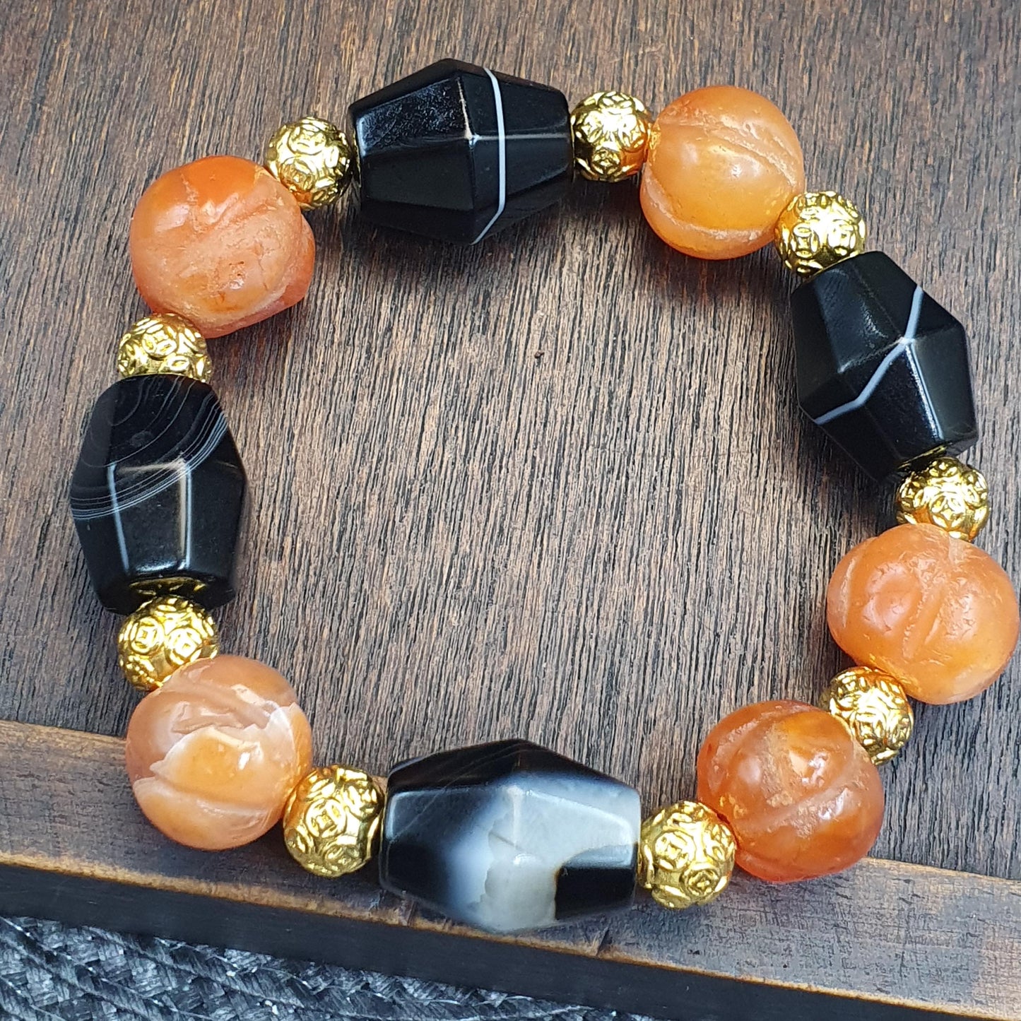 ntique Yemeni Agate Bracelet, Rare Ancient Sulemani Banded Agate & Orange Melon Carnelian Beads, Tribal Talisman Protection Jewelry