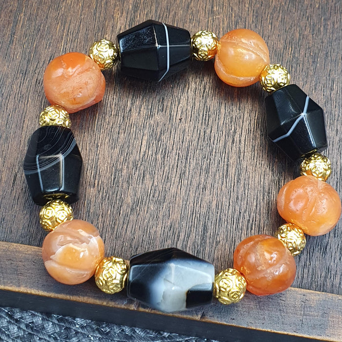 ntique Yemeni Agate Bracelet, Rare Ancient Sulemani Banded Agate & Orange Melon Carnelian Beads, Tribal Talisman Protection Jewelry