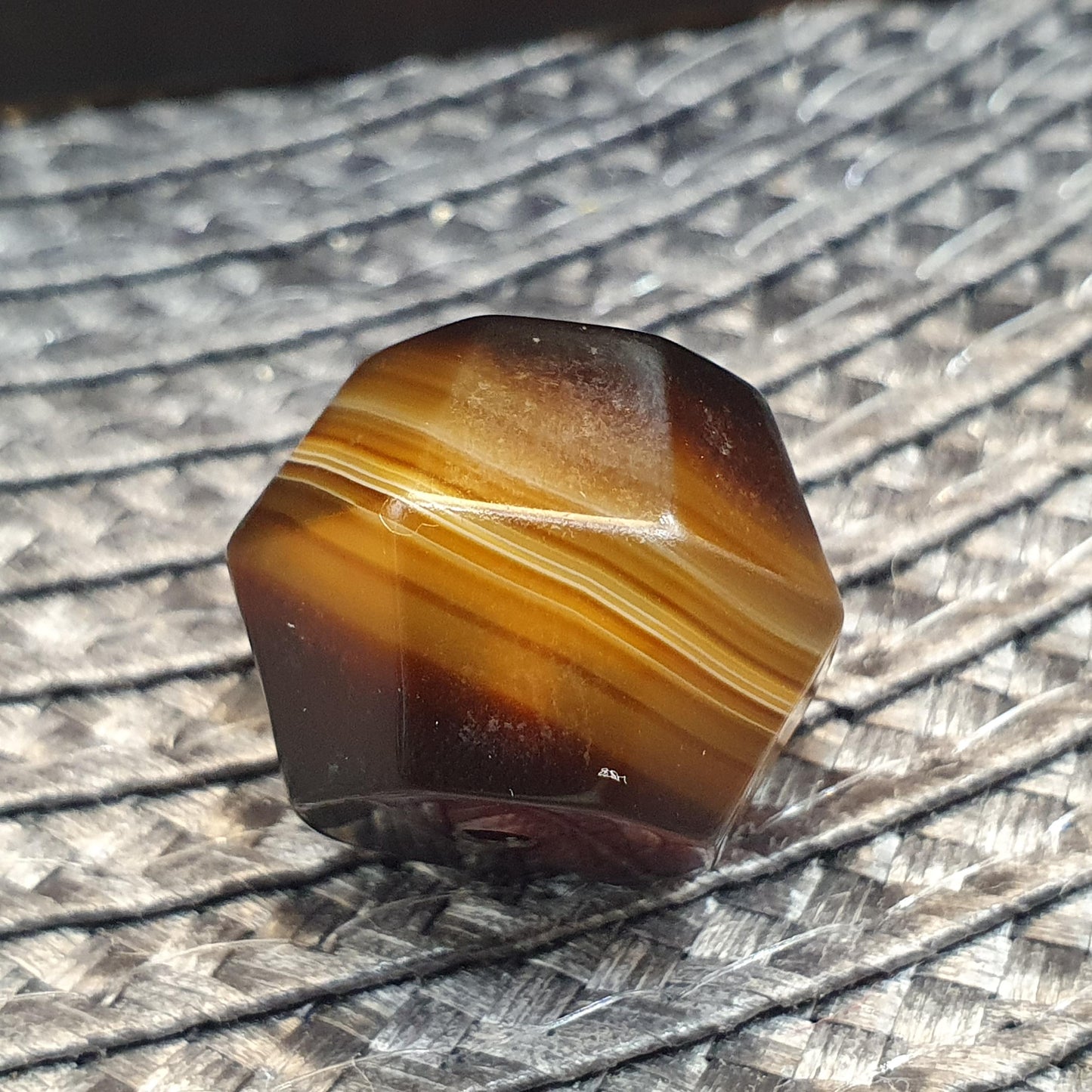 Antique Yemeni 20mm Rare Geometric Faceted Banded Agate Sulemani Bead from Yemen, Loose Gemstone Ancient Silk Road Jewelry