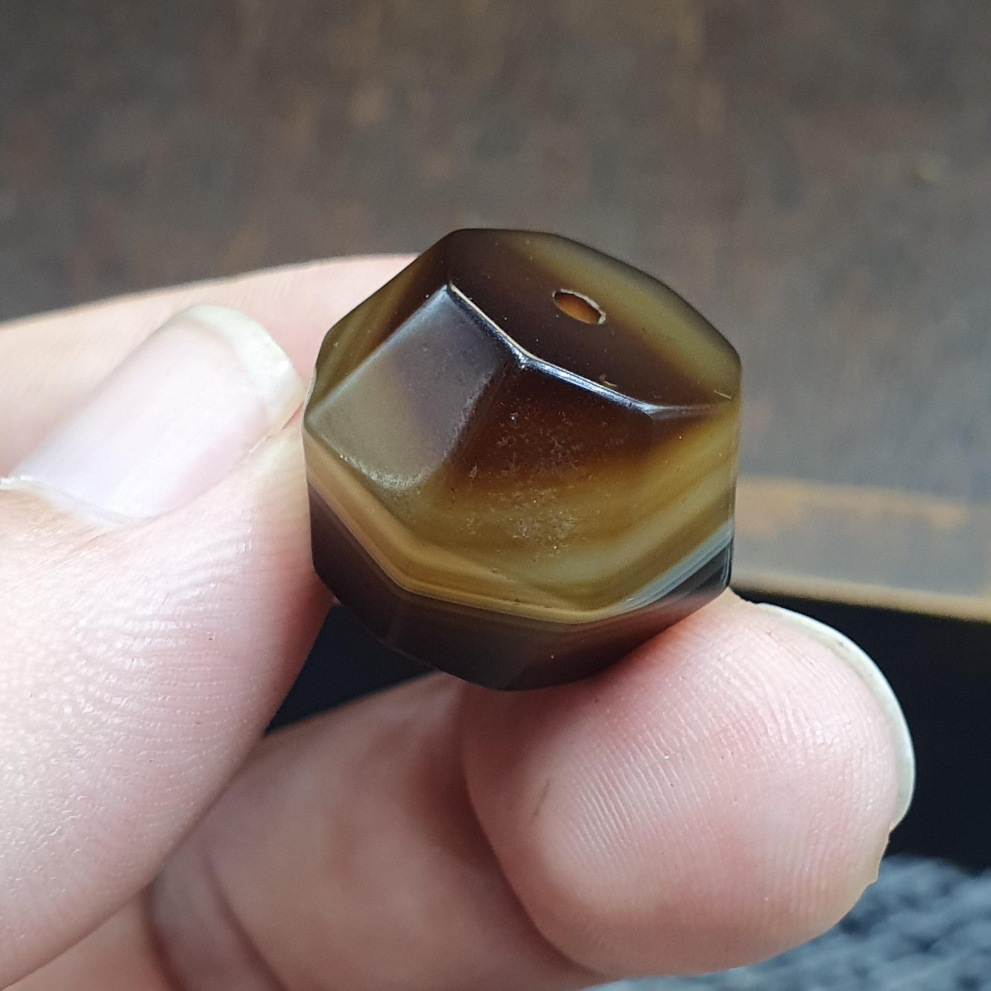 Antique Yemeni 20mm Rare Geometric Faceted Banded Agate Sulemani Bead from Yemen, Loose Gemstone Ancient Silk Road Jewelry
