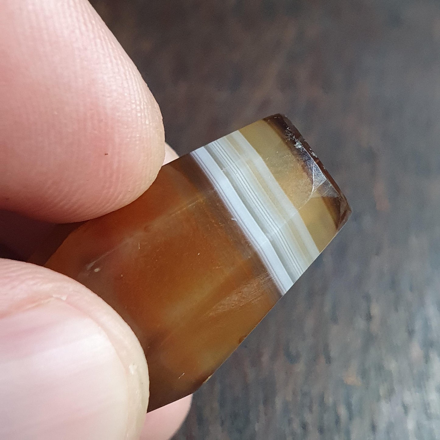 Rare 36.8mm Tabular Hexagonal Banded Agate Chung Dzi Bead, Antique Yemeni Stone, Silk Banded Patterned Tribal Bead