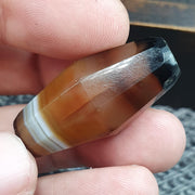 Rare 36.8mm Tabular Hexagonal Banded Agate Chung Dzi Bead, Antique Yemeni Stone, Silk Banded Patterned Tribal Bead