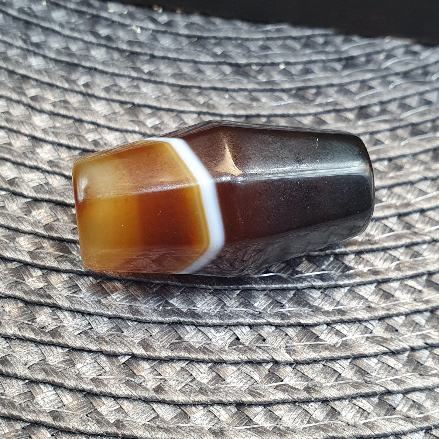 Rare 37.2mm Tabular Hexagonal Banded Agate Chung Dzi Bead, Antique African Yemeni Stone, Eye Catching Silk Banded Tribal Bead