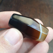 Rare 37.2mm Tabular Hexagonal Banded Agate Chung Dzi Bead, Antique African Yemeni Stone, Eye Catching Silk Banded Tribal Bead