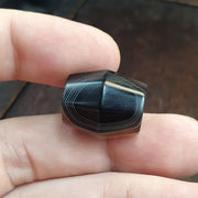 Rare 20mm Chubby Hexagonal Banded Agate Chung Dzi Bead, Antique Himalayan Agate, Fine Line Zebra Striped Pattern Bead