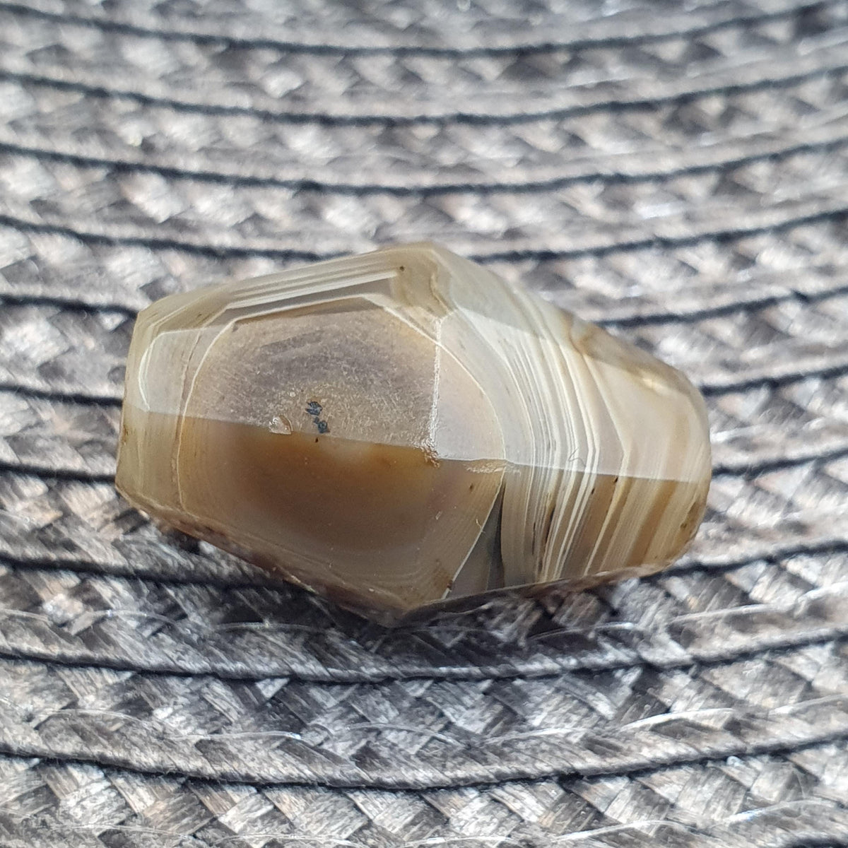 Antique Rare 27.9mm Tabular Hexagonal Banded Agate Chung Agate Bead