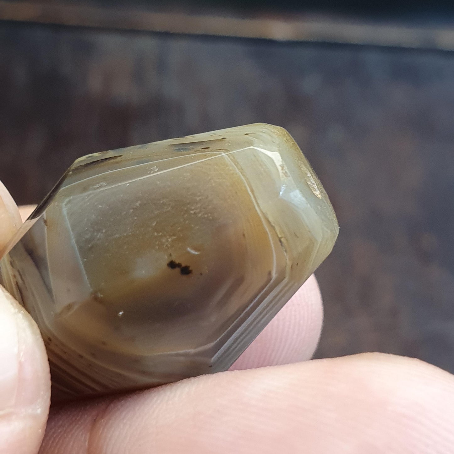 Antique Rare 27.9mm Tabular Hexagonal Banded Agate Chung Agate Bead