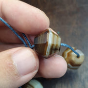 Rare Set of 4 Antique Yemeni Suleimani Agate Beads, Historical African Trade Chalcedony, Faceted Hexagonal Bicone Statement Heirloom Beads