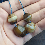 Rare Set of 4 Antique Yemeni Suleimani Agate Beads, Historical African Trade Chalcedony, Faceted Hexagonal Bicone Statement Heirloom Beads