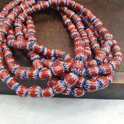 Vintage Venetian Style Maroon, Blue Chevron 9.5mm Beads 24" Long Strand