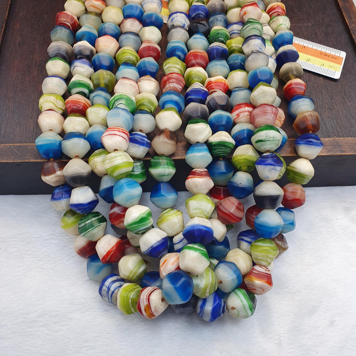 Vintage murano millefiori style, Venetian Style Striped Glass Bicone Trade Beads Strand Colorful Mala