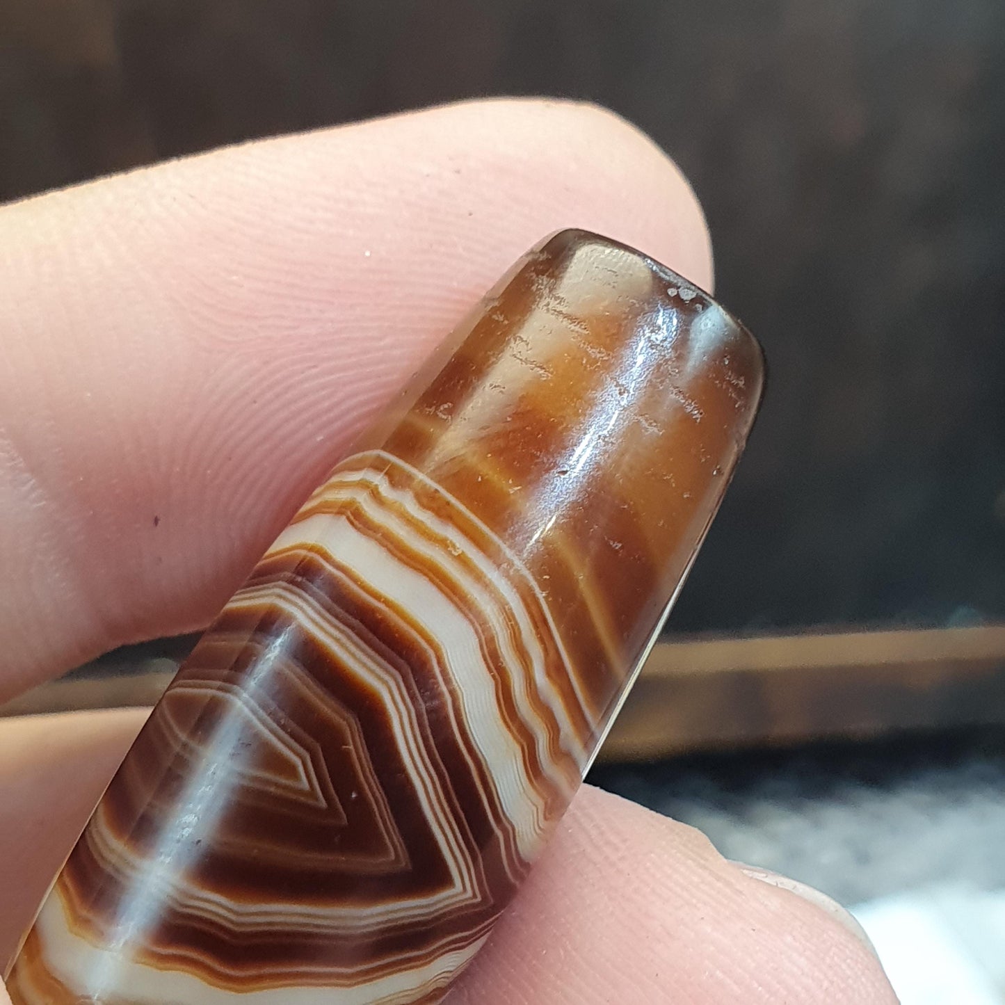 Natural Peak Line Himalayan Agate Bead 41mm Genuine Tibetan Banded Amulet Healing Stone Agate Beads for Meditation Malas, Protective Amulet