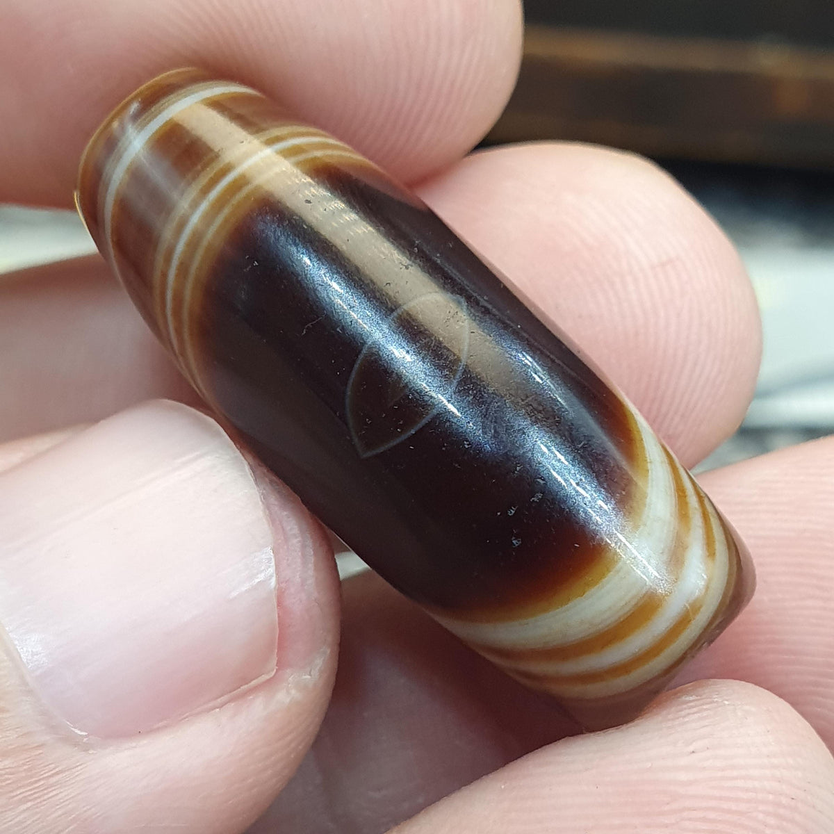 Vintage Natural Phoenix Eye Tibetan Agate Bead 32.2mm, Almond Leaf Shape Amulet Healing Stone Agate Beads for Meditation Malas