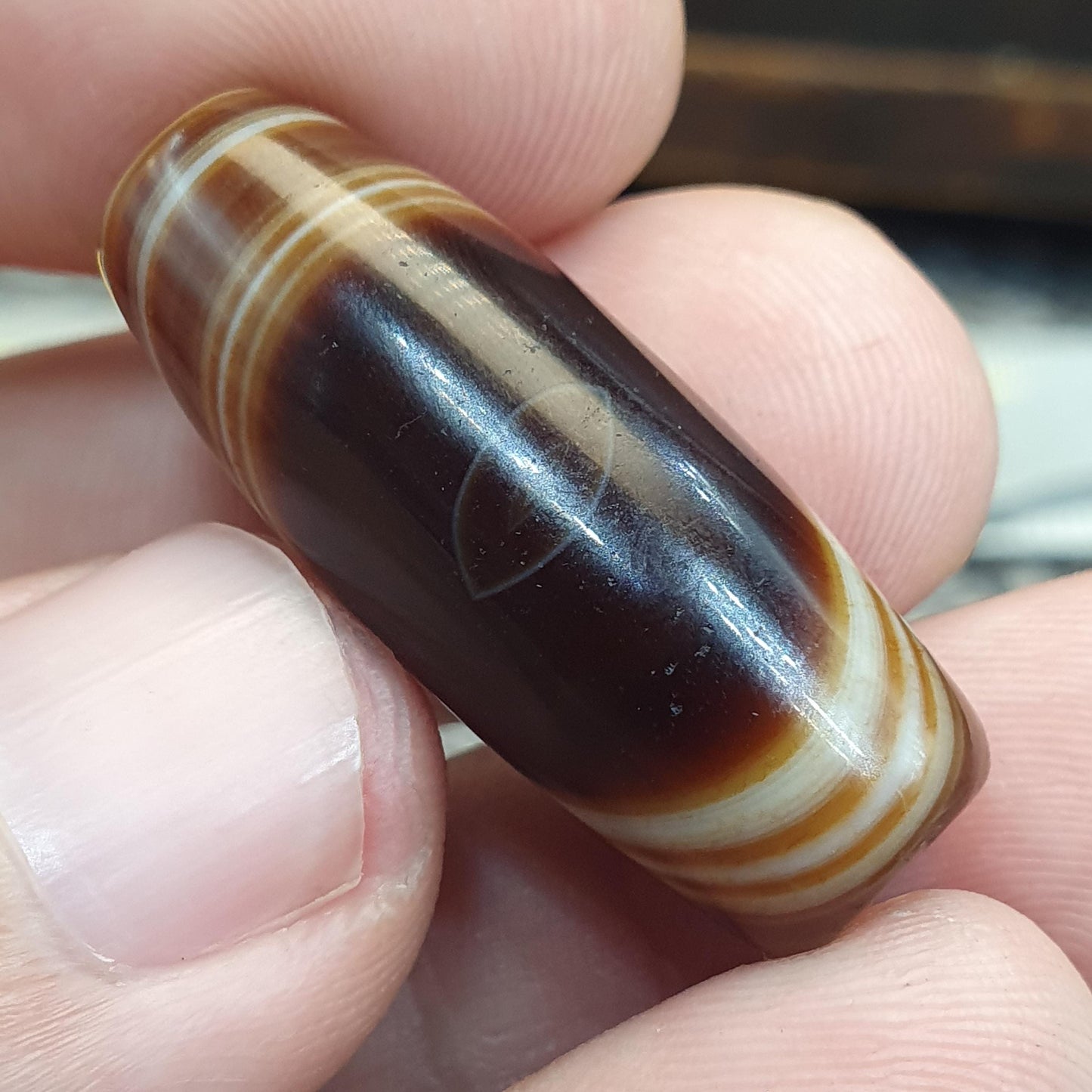 Vintage Natural Phoenix Eye Tibetan Agate Bead 32.2mm, Almond Leaf Shape Amulet Healing Stone Agate Beads for Meditation Malas