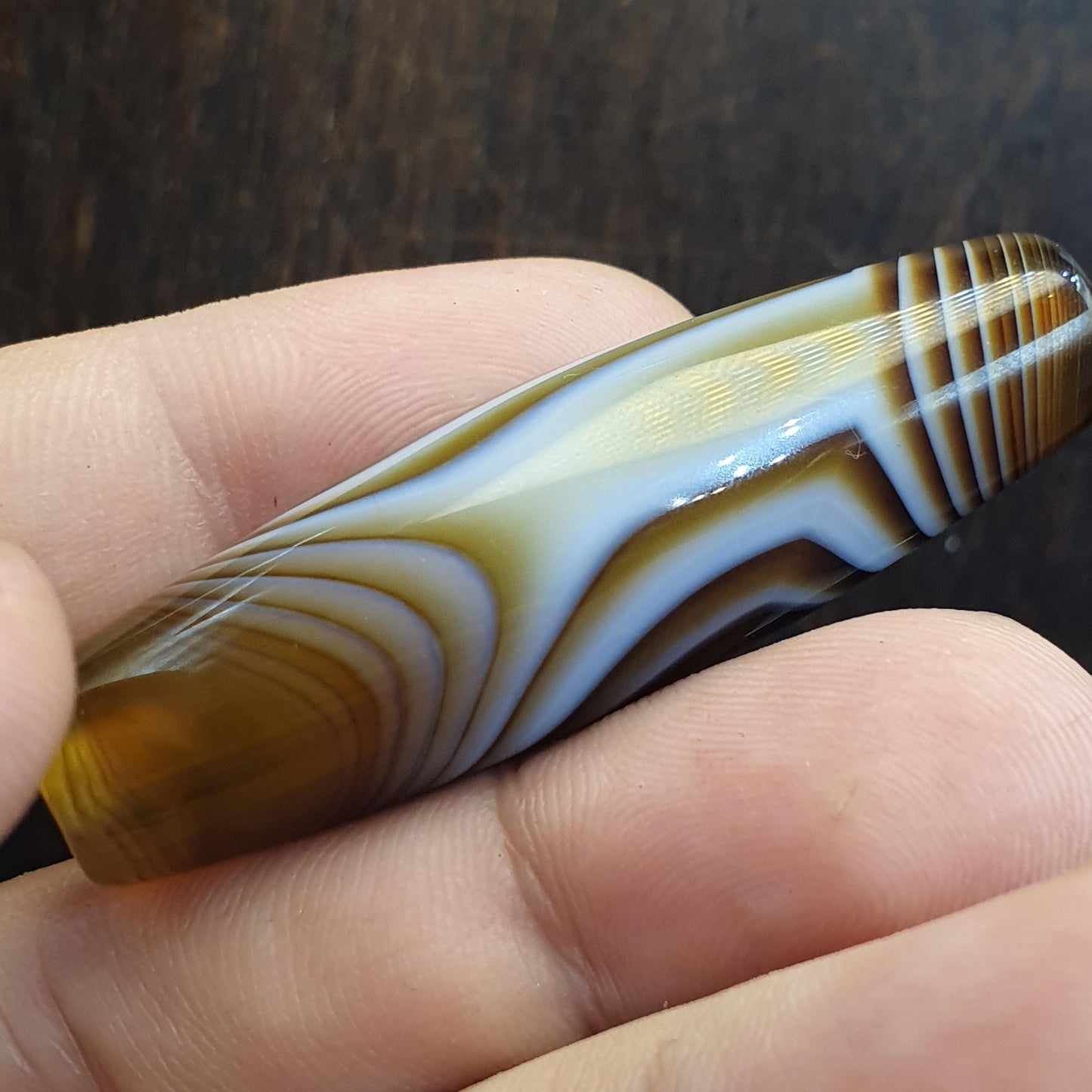 Natural Bullseye Eye Tibetan Agate Bead 44mm, Striking Chevron Peak Mountain Amulet Healing Stone Agate Beads for Meditation Malas