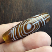 Natural Bullseye Eye Tibetan Agate Bead 44mm, Striking Chevron Peak Mountain Amulet Healing Stone Agate Beads for Meditation Malas