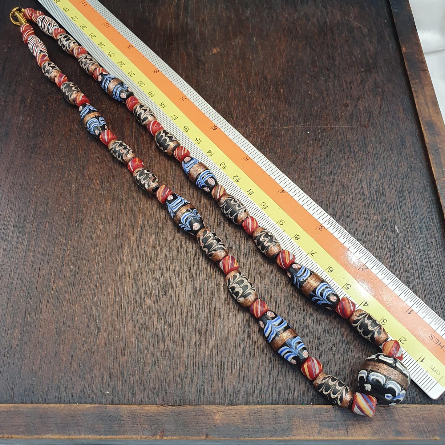 Vintage Feather pattern Glass Bead Necklace: 22 Inch Strand