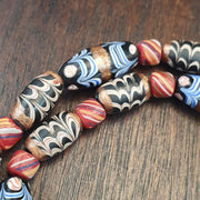 Vintage Feather pattern Glass Bead Necklace: 22 Inch Strand