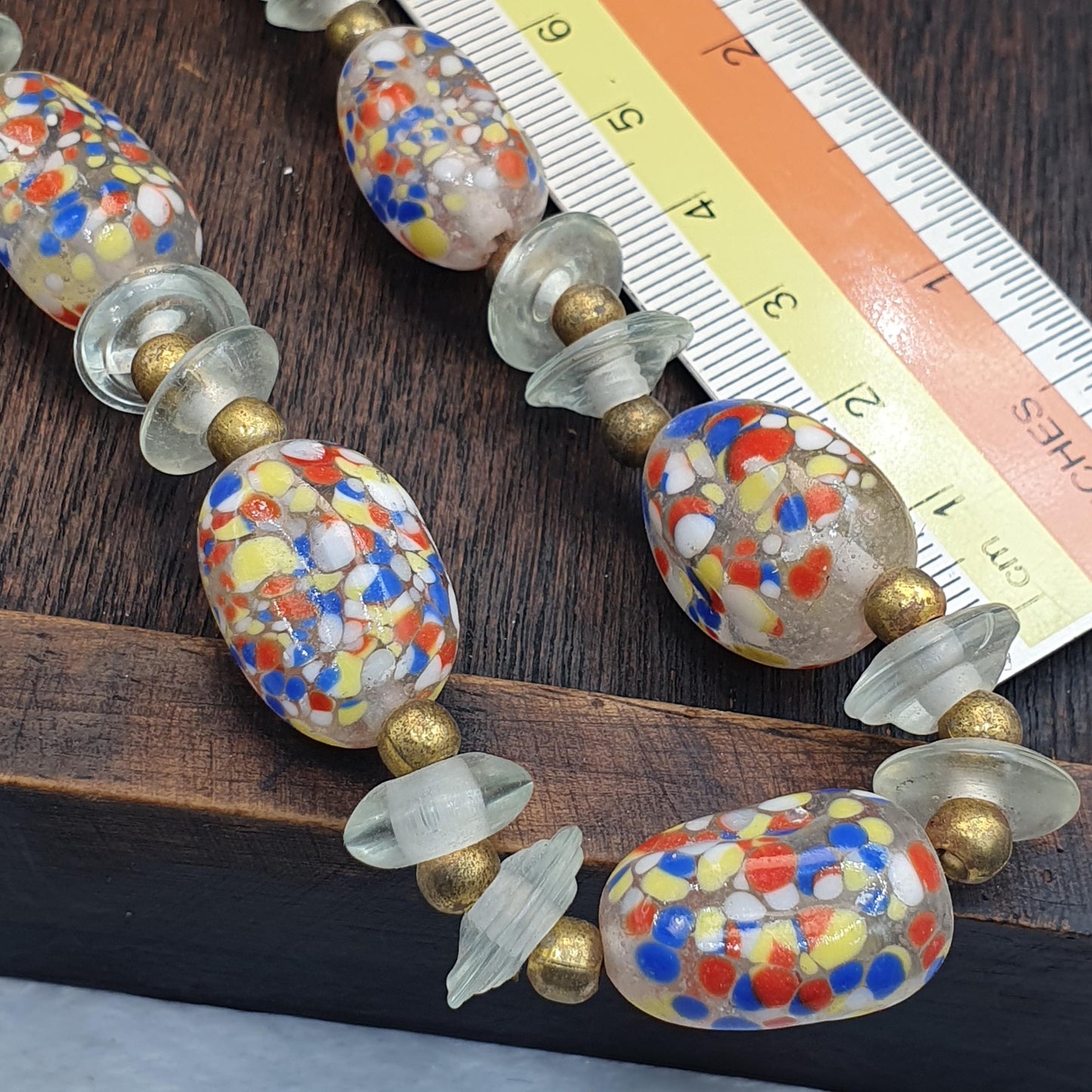 Vintage Murano Style Millefiori Art Glass Bead Necklace Confetti Speckled
